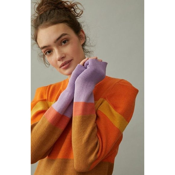 Anthropologie Farm Rio Knit Sweater Tunic Color Block Puff Sleeve Dress Medium - Picture 2 of 5